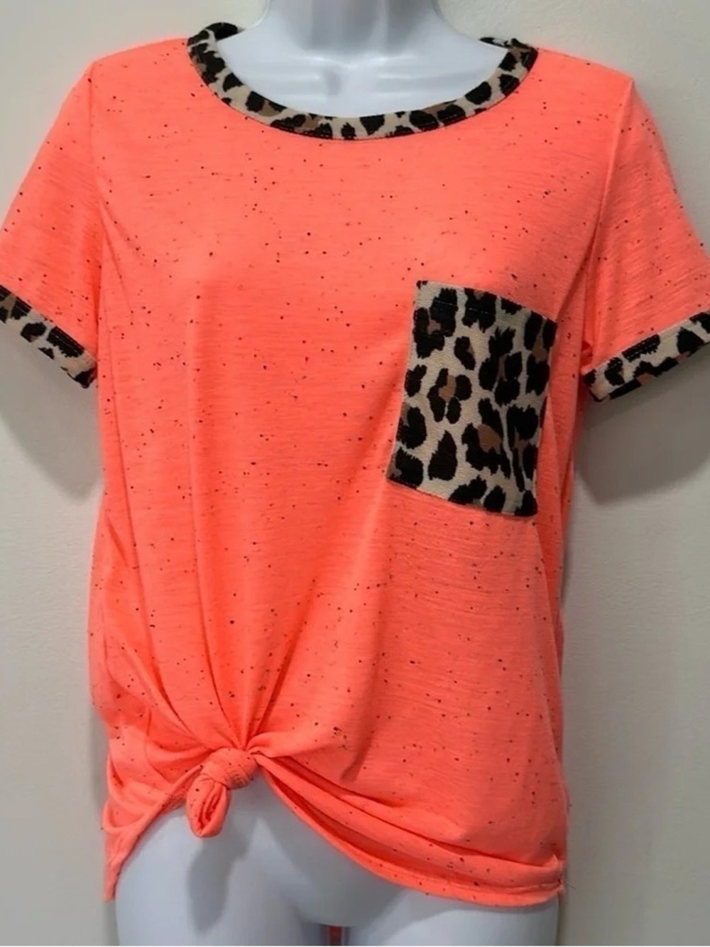 Neon Coral Leopard Pocket Tee - Women